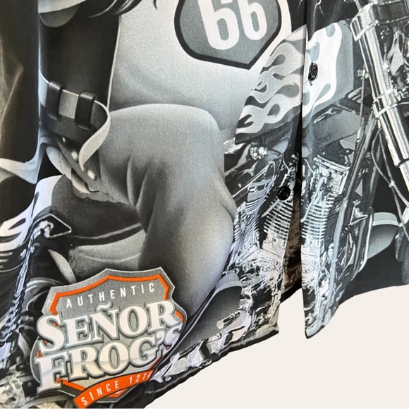 SENOR FROGS Biker Button Up Shirt Motorcycle Handlebar Mustache Rider - Picture 6 of 8